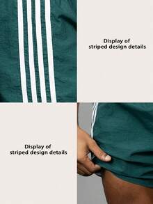 Acti Log Pantalones cortos deportivos casuales con rayas de contraste para hombres, pantalones cortos de gimnasio, pantalones cortos verde azulado, pantalones cortos deportivos con rayas, pantalones cortos deportivos duraderos con rayas verdes para hombres con bolsillos, ligeros - Verde - Ver 3