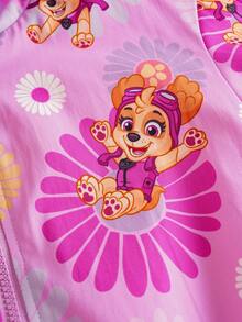 SHEIN | PAW Patrol 少女可爱卡通花卉和粉色小狗全身印花宽松落肩拉链羊毛夹克，秋冬 - 粉色 - 查看 10