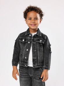 SUMWON 儿童经典牛仔夹克破洞设计街头风格卡车司机牛仔外套都市时尚休闲日常冬春两用