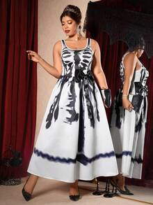 Elenzga 永不过时：哥特式预科，周三风格。拥抱你内心的阴影，打造暗黑女性时尚。大码女式万圣节哥特式修身上衣和蝴蝶结装饰泡泡裙 - 黑與白 - 查看 6