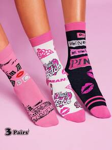 Mean Girls | SHEIN 3 đôi tất nữ mềm mại, thoáng khí, thấm hút mồ hôi, kiểu dáng thường ngày, ngọt ngào, dài đến bắp chân, màu hồng dễ thương, mũi và gót được gia cố để tăng độ bền, phù hợp mọi mùa hè và đông. - Nhiều màu - Xem 5