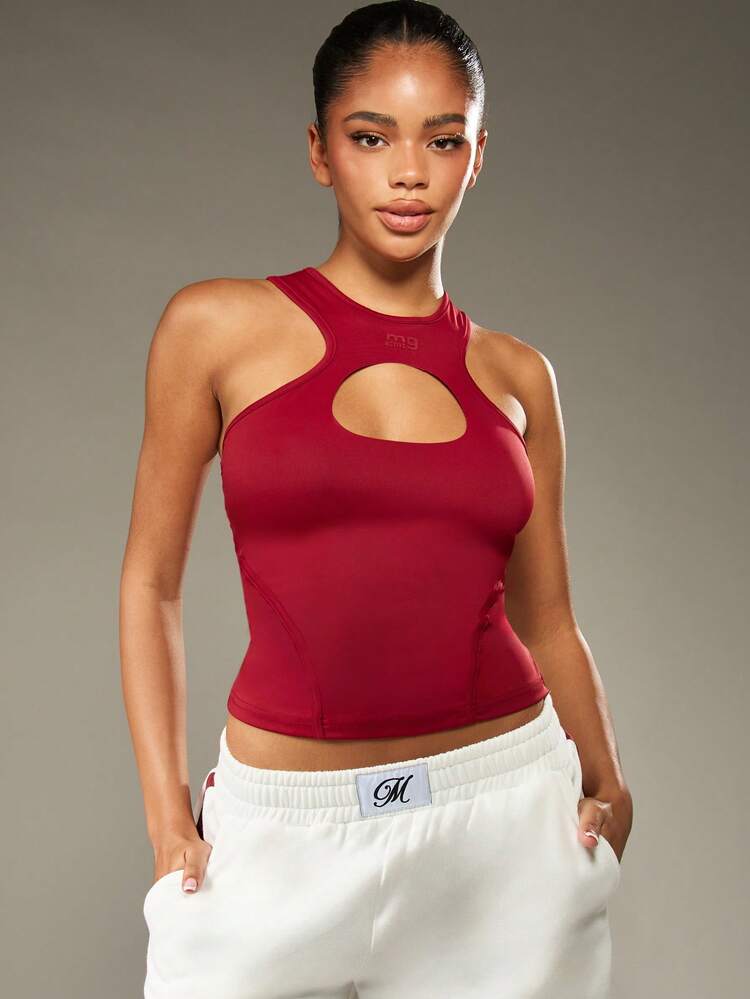 MISSGUIDED Top deportivo de tirantes anchos, top corto para entrenamiento, camiseta de ejercicio que absorbe la humedad, top de fitness, yoga, diseño con recortes, ajuste ceñido, ropa deportiva activa