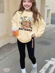 Bộ 2 áo hoodie và quần nỉ cho bé gái tuổi teen, trang phục thường ngày thời trang thu đông, thiết kế họa tiết chuột lang nước dễ thương, áo nỉ cổ tròn tay dài và quần legging, phong cách đa năng - Nhiều màu - Xem 1