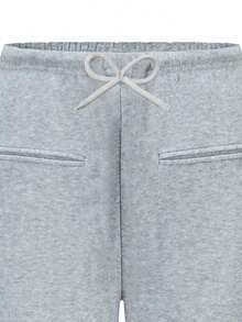 女童纯灰色拉绒面料长裤 - 无抽绳