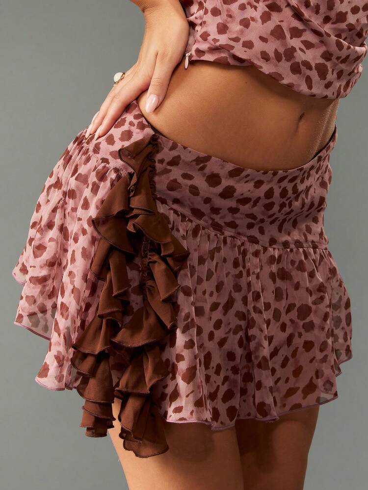 MISSGUIDED Minigonna arricciata con stampa animalier, adatta per festival estivi, feste in spiaggia, balli, club, con volant, vita alta, a strati, plissettata, elastica, casual