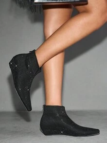 CUCCOO SZL Bottes cheville et bottines courtes pour femmes à bout carré, talon compensé, entièrement ornées de strass. Glamour et sexy pour les fêtes et les mariages