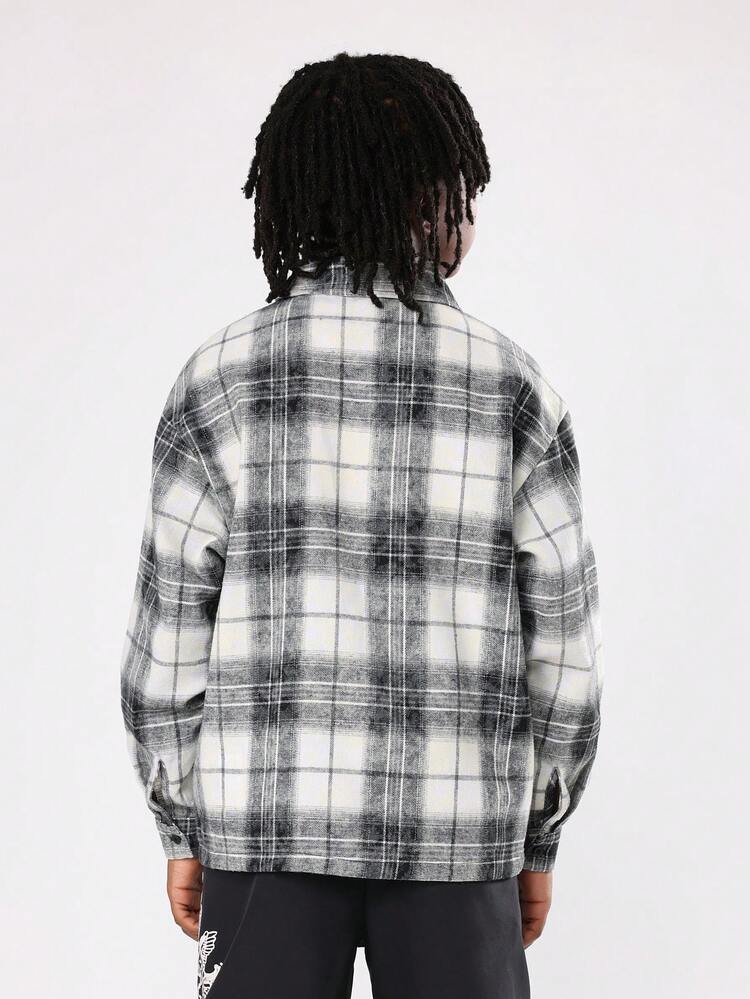 Plaid Flannel Shirt With Yellow Text Print