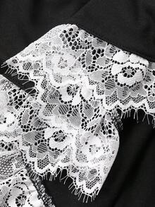 DAZY 女士优雅修身连衣裙，撞色蕾丝拼接露肩长袖礼服，适合舞会、晚宴等场合。 - 黑色 - 查看 7