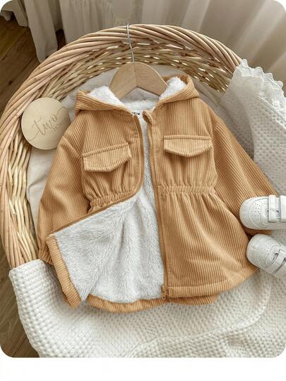 Babygirl 可爱灯芯绒连帽羊毛夹克，秋冬