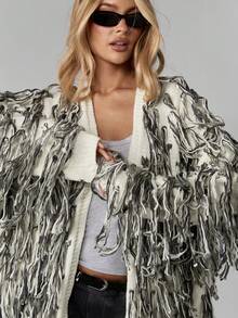 MISSGUIDED كارديجان محبوك بخيوط متشابكة كبير الحجم مفتوح الأمام بأكمام طويلة ناعم ودافئ ذو ملمس متموج، قطعة أزياء بوهيمية مميزة للمواسم الباردة - متعدد الألوان - مشاهدة 6