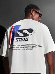 SUMWON T-shirt à manches courtes avec logo streetwear, coupe oversize, slogan mode aventure, tee-shirt décontracté d'été pour hommes - Blanc - Voir 1