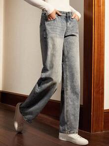 Écloséra Women's Casual Washed Low Waist Straight Leg Jeans - Blue - View 3