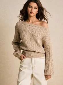 Poéselle 全新秋冬设计感麻花针织优雅高品质修身女式套头衫 - 杏色 - 查看 8