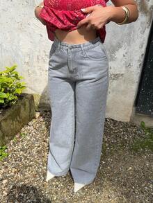 Jeta Ari Pantalones informales de mezclilla flojos de pierna recta para mujer con bolsillos