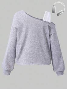 SHEIN Mädchen Schmetterling Muster asymmetrische Schulter freiliegende asymmetrische Saum Lässig Sweatshirt