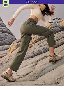 OutZeal 女士防水弹力可调节腰带贴袋户外裤，适合徒步露营，秋冬季穿着 - 綠色 - 查看 1