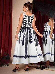 Elenzga 永不过时：哥特式预科，周三风格。拥抱你内心的阴影，打造暗黑女性时尚。大码女式万圣节哥特式修身上衣和蝴蝶结装饰泡泡裙 - 黑與白 - 查看 3