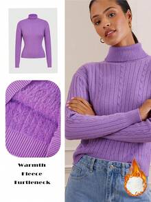 Lilora Neuer schlank geschnittener einfarbiger thermisch gefütterter Rollkragenpullover für Damen, Herbst/Winter - Bordeaux - Übersicht 9