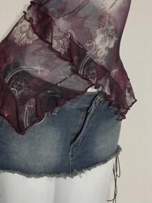 SHEIN ICON 女士度假风腰果印花荷叶边吊带背心，适合7月4日美国独立日，可爱夏季外出上衣，Y2K复古风背心。 - 彩色 - 查看 10