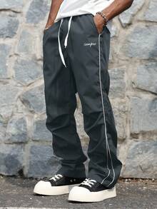 Manfinity Hypemode Men's Street Collegiate Style Pants, Fall - Dark Grey - View 5