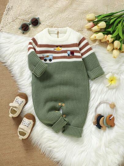 SHEIN Infant Car Embroidered Romper, Striped Patchwork Design Baby Boy Cute Long Sleeve Jumpsuit Baby Boy Knitted Romper Baby Sweater Romper Green Baby Jumpsuit Baby Casual Romper Woodland Baby Clothes Green Baby Boy Jumpsuit Baby Boy Woodland Clothes Baby Boy Romper Baby Boy Knitted Outfits Baby Knit Jumpsuit Baby Overalls Neutral Baby Clothes Baby Knit Jumpsuit Baby Sweater Romper Newborn Knitted Romper Baby Casual Striped Romper