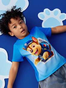 SHEIN | PAW Patrol Young Boy Cute Cartoon 3D Puppy Chase Print Ombre Blue Loose Fit Short Sleeve T-Shirt