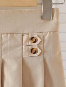 Sparklyn 女孩优雅时尚休闲运动百搭褶皱迷你裙，适合上学、度假、旅行、四季 - 卡其色 - 查看 4