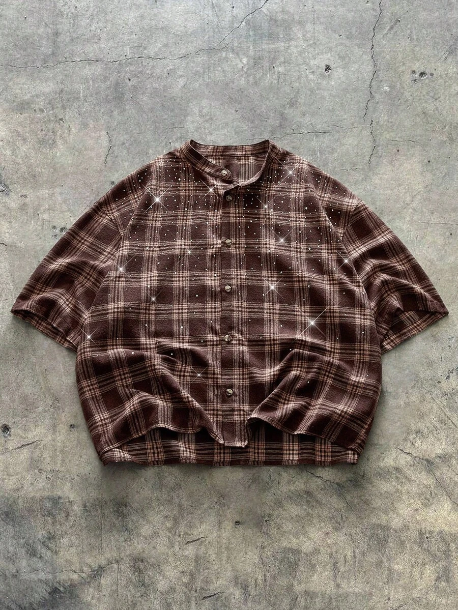 AXEPEAK 男士格子短袖衬衫 - 彩色 - 查看 1