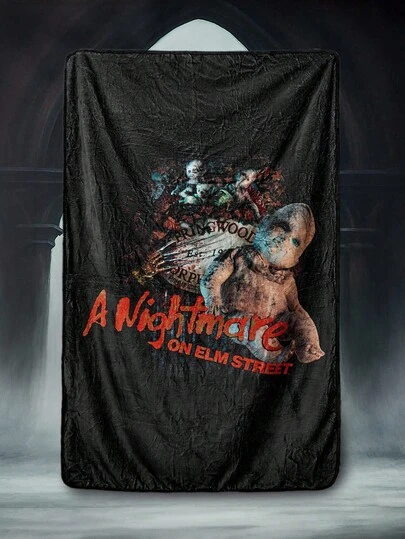 A Nightmare on Elm Street X ROMWE 字母图形保温毯，便携式，适合客厅使用