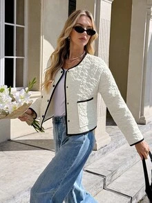 SHEIN Frenchy 女士法式休闲秋冬百搭撞色滚边长袖外套，适合秋冬季、秋季、新年、派对、毕业典礼等场合 - 彩色 - 查看 7
