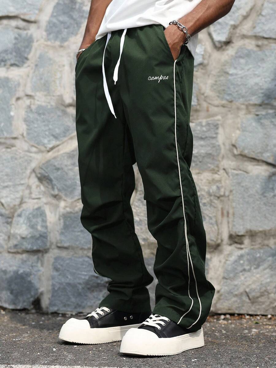 Manfinity Hypemode Men's Street Collegiate Style Pants, For Fall - Army Green - View 1