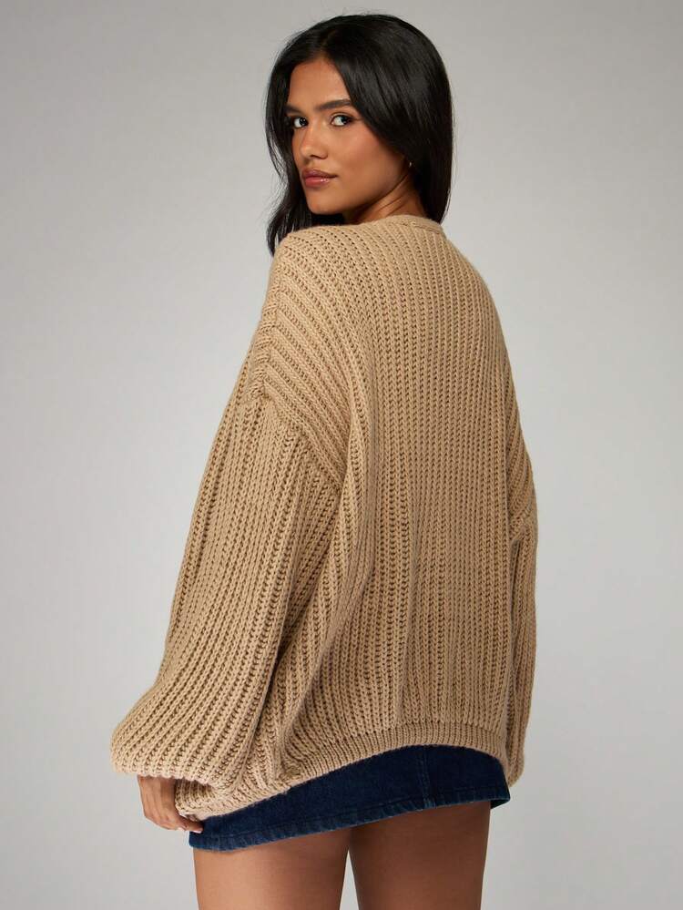 MISSGUIDED Cardigan oversize a maglia grossa, manica a palloncino, aperto davanti, per l'autunno e l'inverno, manica lunga, comodo e casual, ideale per il tempo libero