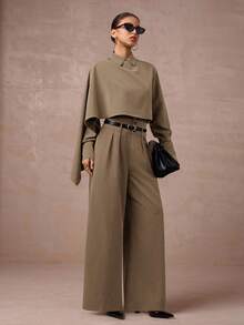 Lumalex 2 件套女式高腰收腰中长款西装外套，带斗篷袖，秋冬装