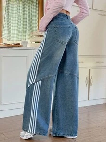 Rivivi Retro American Striped Wide Leg Jeans