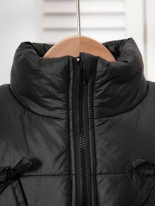 Jaqueta casual versátil sem mangas para meninas com decoração de laço, inverno - Preto - Ver 6