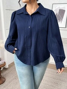 Modelyn Plus Size Casual Solid Color Puff Sleeve Shirt