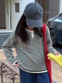 DAZY Girls Striped Crew Neck Pullover Sweater, Fall - Black and White - View 6