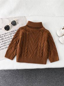 Toddler Girls' Textured Turtleneck Long Sleeve Sweater Fall Winter - Brown - View 4