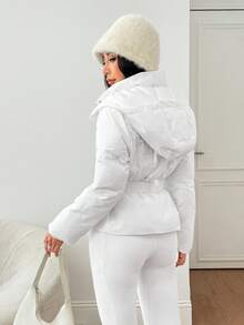 SHEIN PETITE Women's Outdoor Warm Long Sleeve Cinched Waist Winter Coats - White - View 2