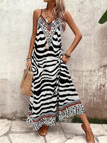 EMERY ROSE Vestido maxi holgado con estampado de leopardo para mujer, elegante para uso diario y vacaciones, verano - Negro - Ver 7