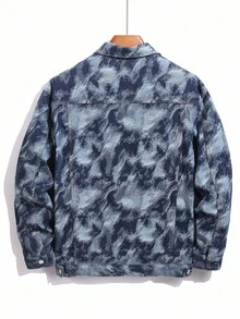 Manfinity Homme 男士时尚休闲牛仔夹克，秋季 - 深色水洗藍 - 查看 2