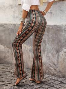 SHEIN VCAY Beach Summer Geo Print Flare Leg Boho Hippie Pants