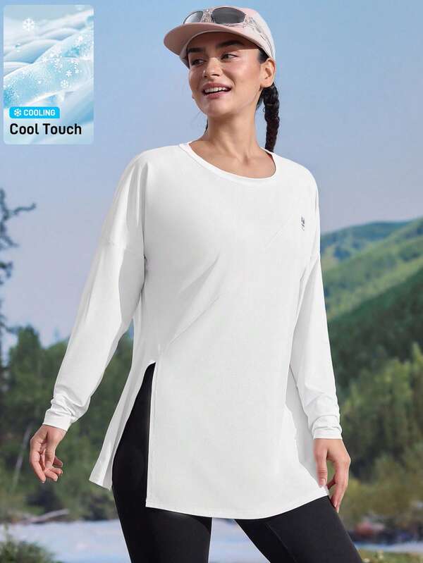 In My Nature Women Plain Color Split Side Casual Outdoor T-Shirt