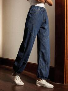 Quần Jeans Nữ Thường Ngày Có Dây Rút - Màu xanh lam - Xem 6