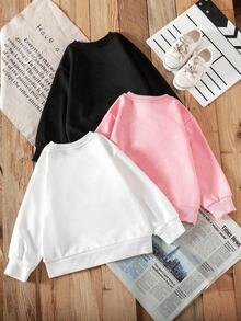 年轻女孩休闲时尚创意蝴蝶结可爱图案印花圆领卫衣，年轻女孩街头风格秋季服装，秋冬 - 彩色 - 查看 2