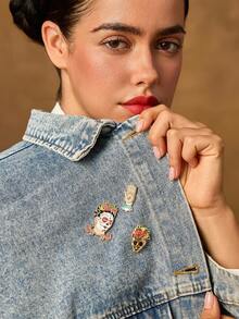 Frida Kahlo X SHEIN Bộ 3 ghim cài áo hợp kim kẽm dập nổi 3D hình đầu lâu và hoa, màu vàng kim, thích hợp làm quà tặng cho áo khoác, áo sơ mi, vest, túi xách, lễ hội Halloween, Ngày của người chết, chủ đề xương và hoa, hoa cúc vạn thọ, đầu lâu đường, nến. - Nhiều màu - Xem 4