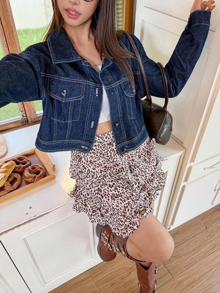 Rivivi Women's Drop Shoulder Long Sleeve Casual Versatile Denim Jacket - Dark Wash - View 1