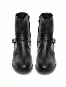 CUCCOO CURVES Women's Fashionable Black Comfortable Wide-Fit Round Toe Flat Ankle Boots