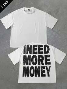 Manfinity EMRG 男士休闲字母印花宽松短款圆领短袖T恤，夏季 - 白色 - 查看 1