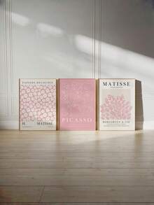 Zestaw 3 różowych plakatów ściennych inspirowanych Matisse'em i Picasso – abstrakcyjne plakaty z targu kwiatowego, wydruki na płótnie do salonu, sypialni, jadalni (bez ramek), prezenty, urodziny, ukończenie szkoły, wystrój kuchni - Różowy - Zobacz 3